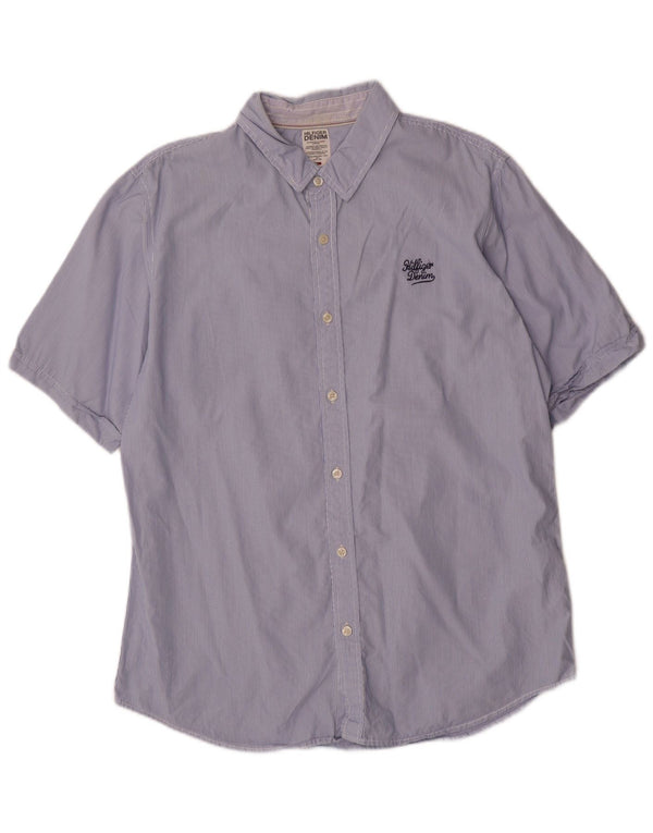 Tommy Hilfiger Mens Short Sleeve Shirt XL Blue Pinstripe Cotton