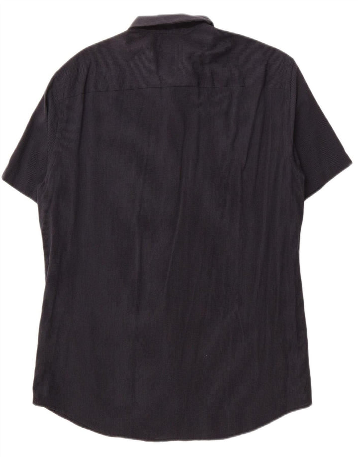 ARMANI EXCHANGE Mens Short Sleeve Shirt Medium Navy Blue Pinstripe Cotton