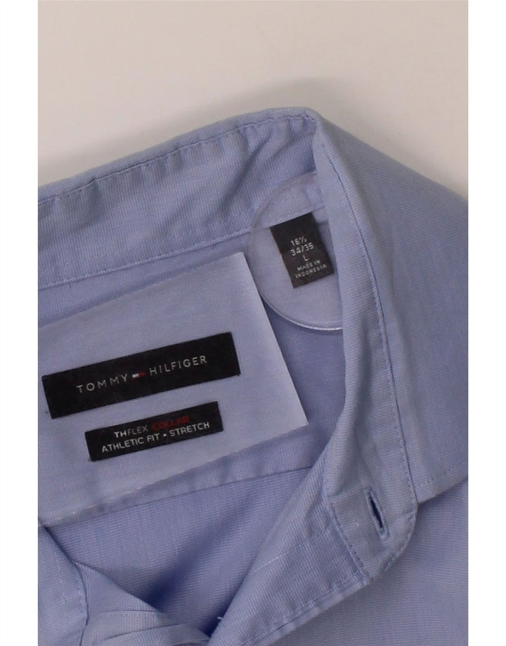TOMMY HILFIGER Mens Athletic Fit  Shirt Size 16 1/2 Large Blue Vintage Tommy Hilfiger and Second-Hand Tommy Hilfiger from Messina Hembry 