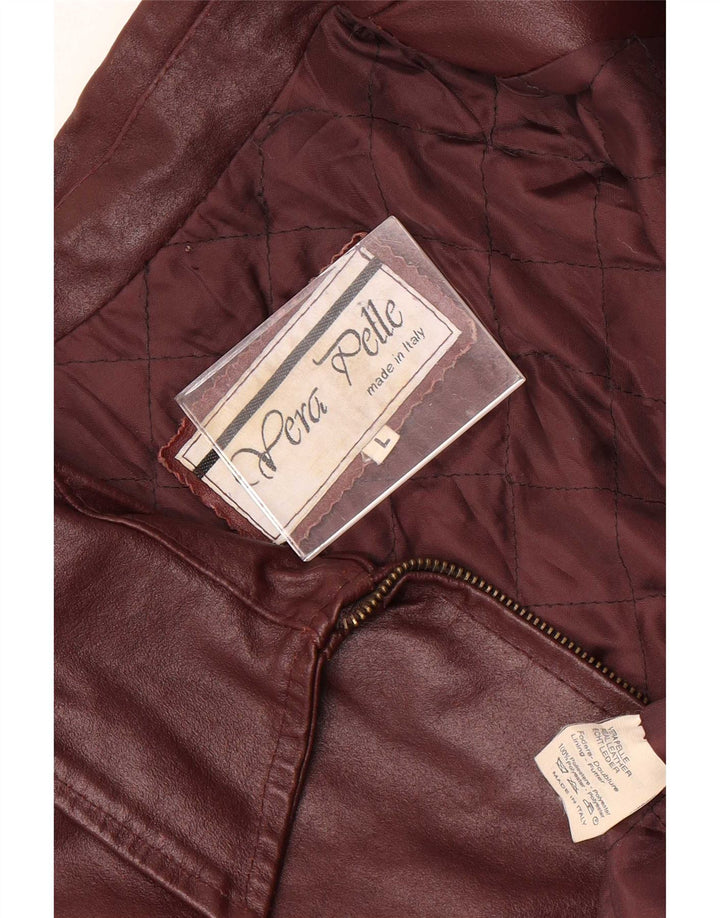 Jachetă de piele vintage pentru bărbați UK 40 mare Burgundy