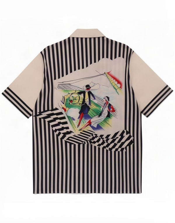 Vintage Womens See Through Shirt Bluse UK 14 Medium White Striped Nautical