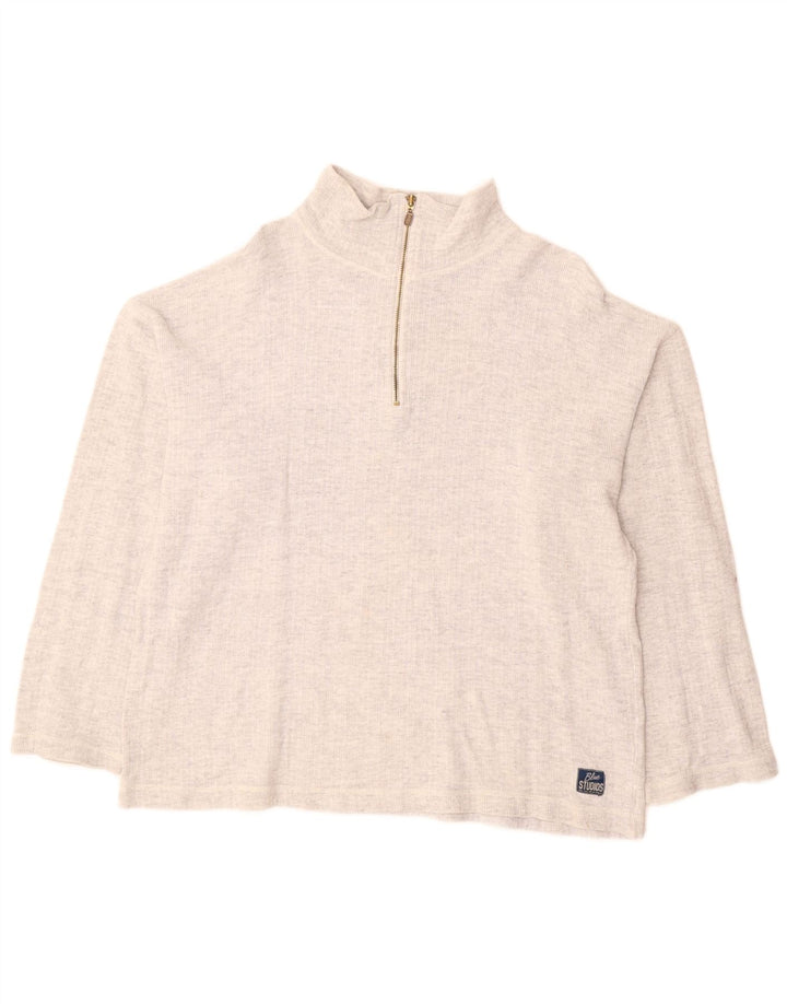 Pulover pentru femei VINTAGE cu fermoar și gât UK 18 XL gri