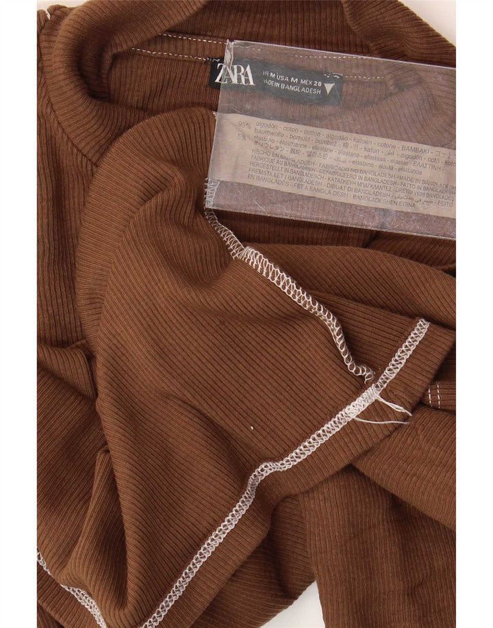 Crop Top pentru femei Zara, mânecă 3/4 UK 12, bumbac maro mediu
