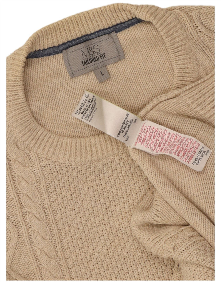 Pulover pentru bărbați Marks & Spencer, croit cu decolteu, mare, bej