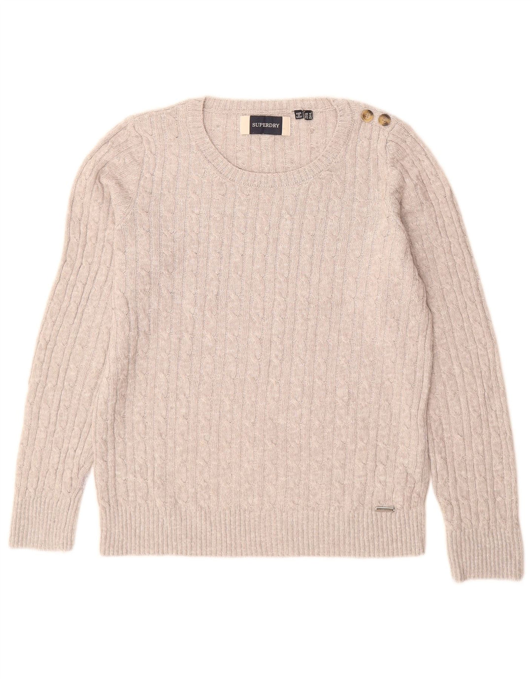 SUPERDRY Pulover cu gât de barcă pentru femei UK 14 mare, gri acrilic