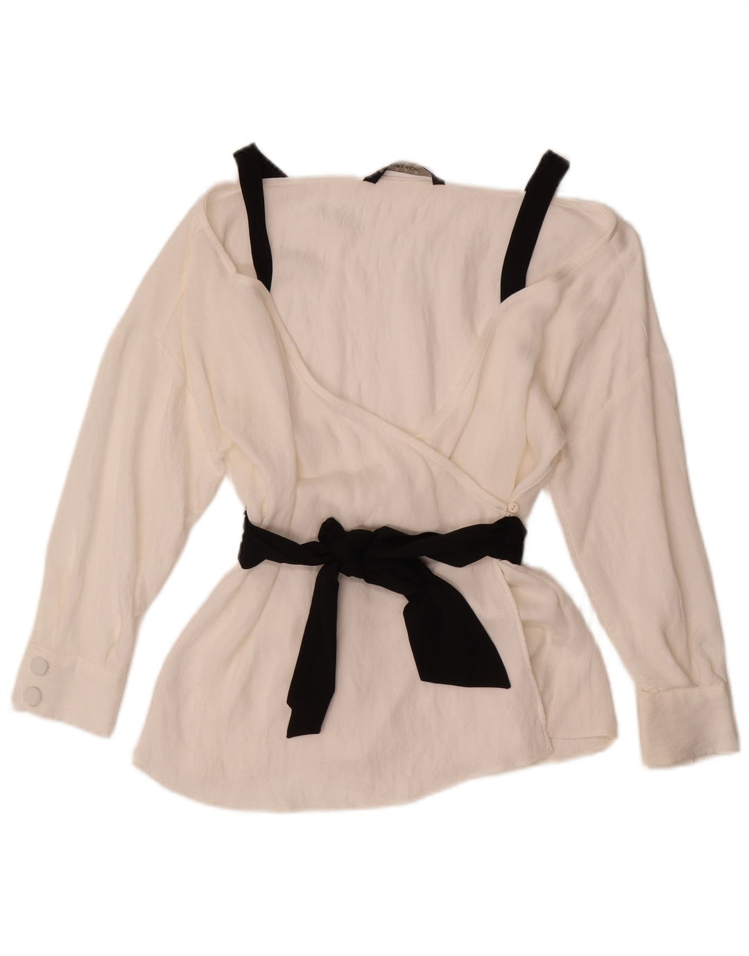 ZARA Womens 3/4 Sleeve Wrap Shirt Blouse UK 10 Small White Polyester
