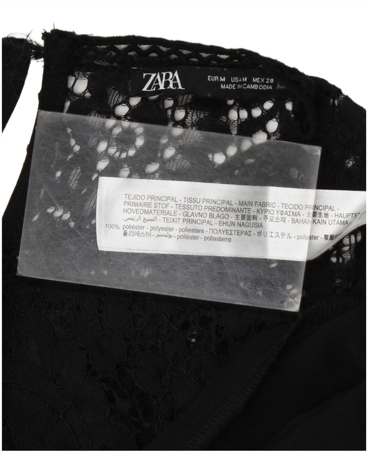Rochie de bază cu mânecă lungă pentru femei Zara UK 14 Medium Black Floral Poliester