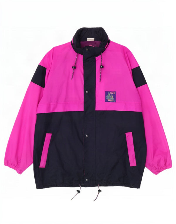 Jachetă de ploaie cu glugă vintage pentru bărbați UK 42 XL roz poliamidă color bloc