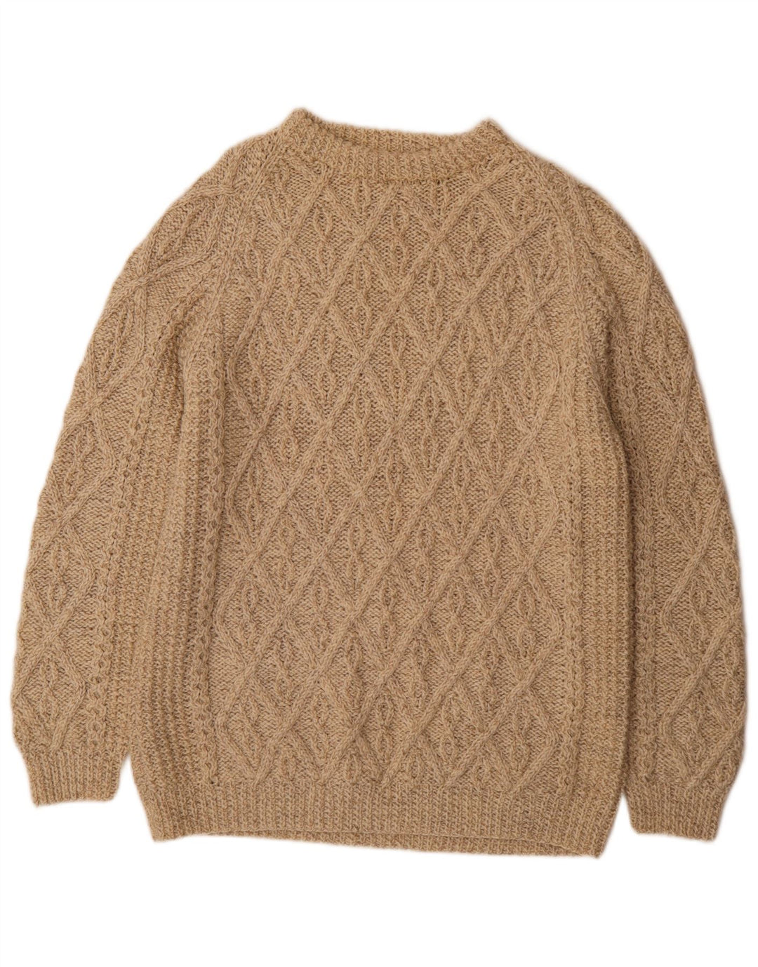 Pulover vintage pentru bărbați cu gât roșu, mediu bej geometric