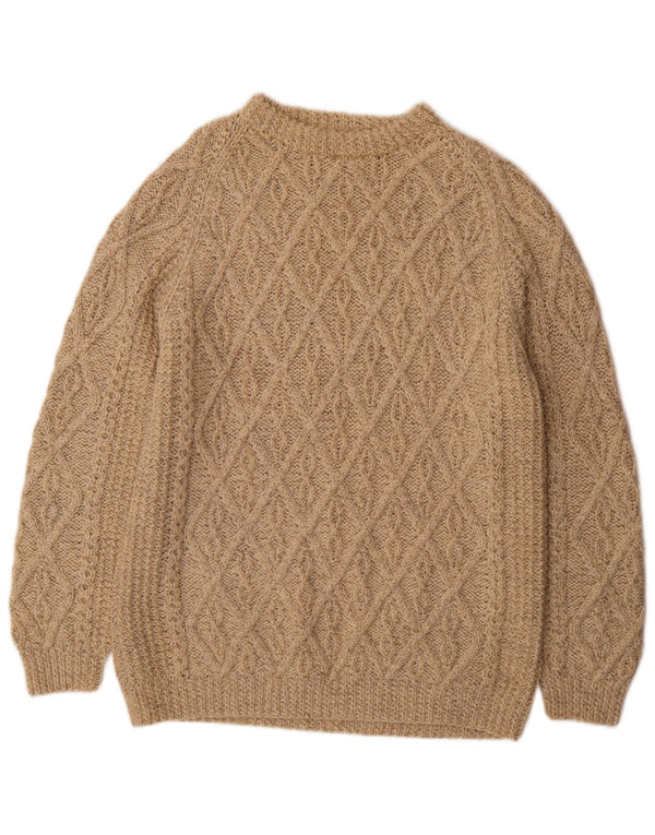 Pulover vintage pentru bărbați cu gât roșu, mediu bej geometric