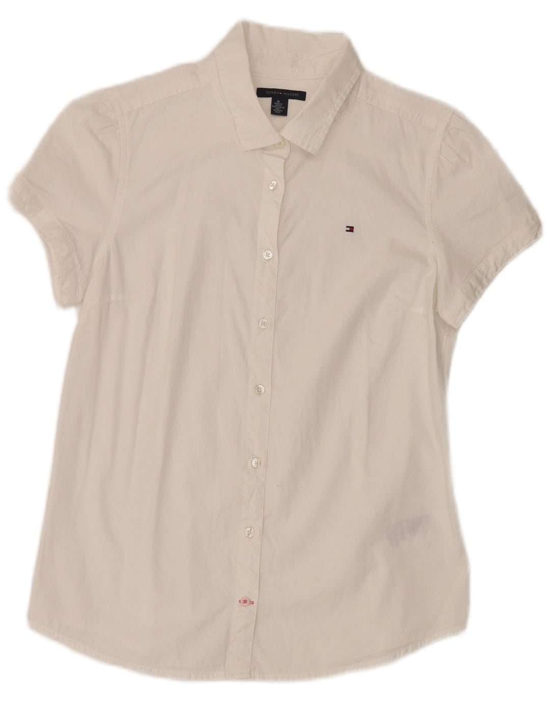 Bluză cămașă cu mânecă scurtă pentru femei TOMMY HILFIGER UK 14 Bumbac alb mediu