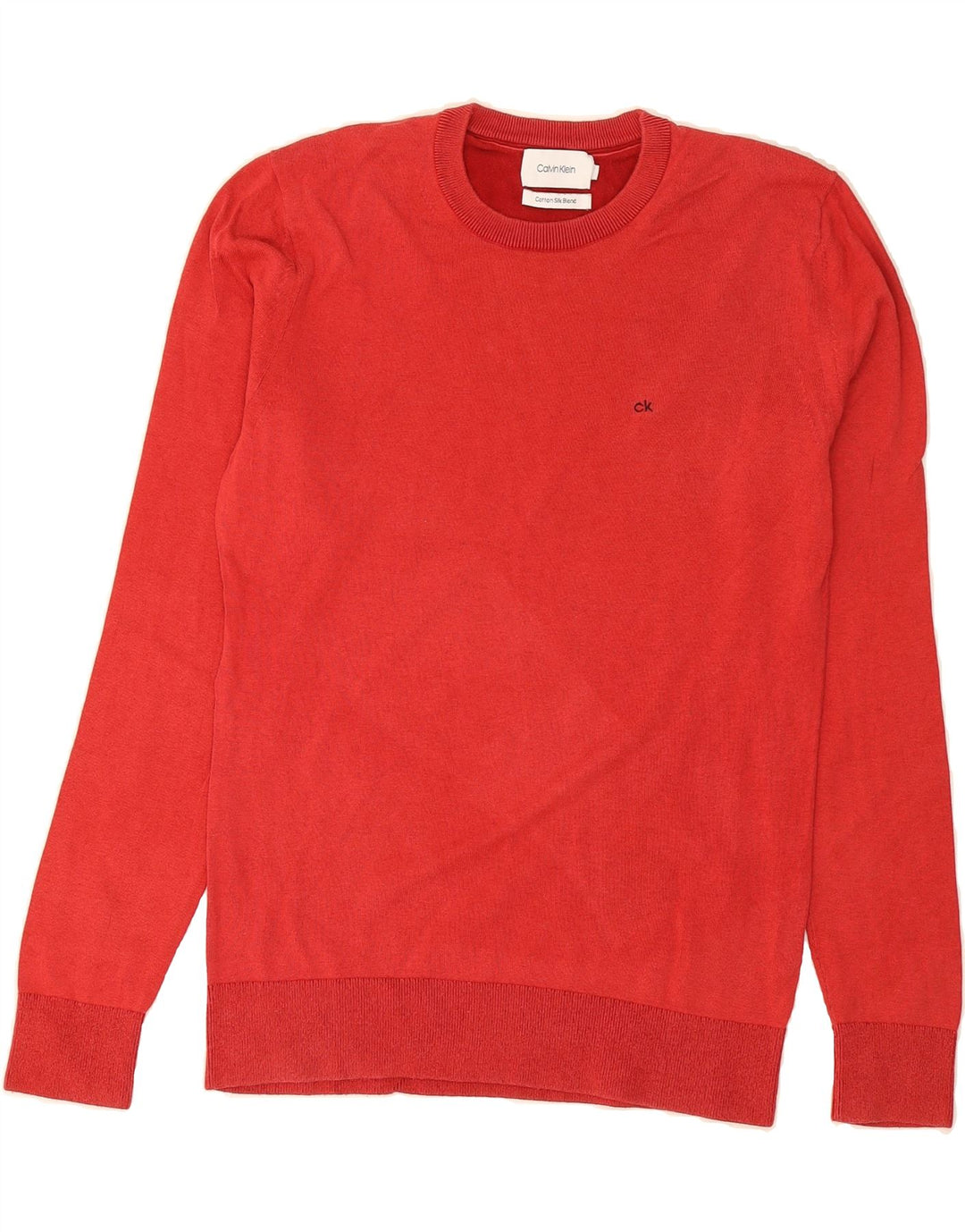 CALVIN KLEIN Mens Crew Neck Jumper Sweater Small Red Cotton Vintage Calvin Klein and Second-Hand Calvin Klein from Messina Hembry 