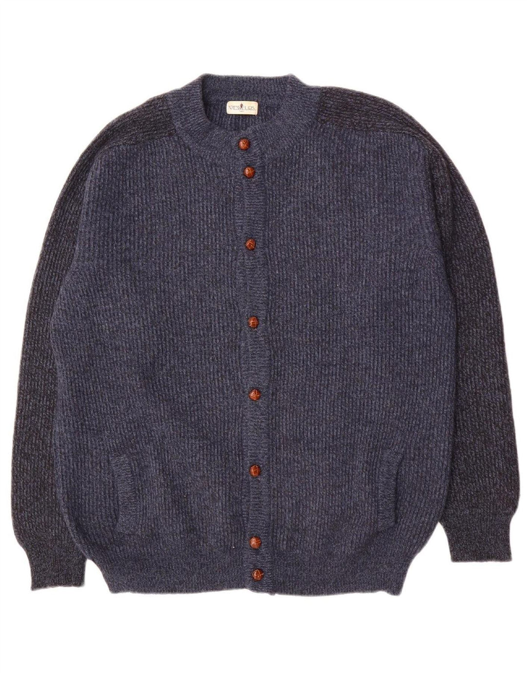 VINTAGE Mens Cardigan Sweater IT 52 Large Navy Blue Wool