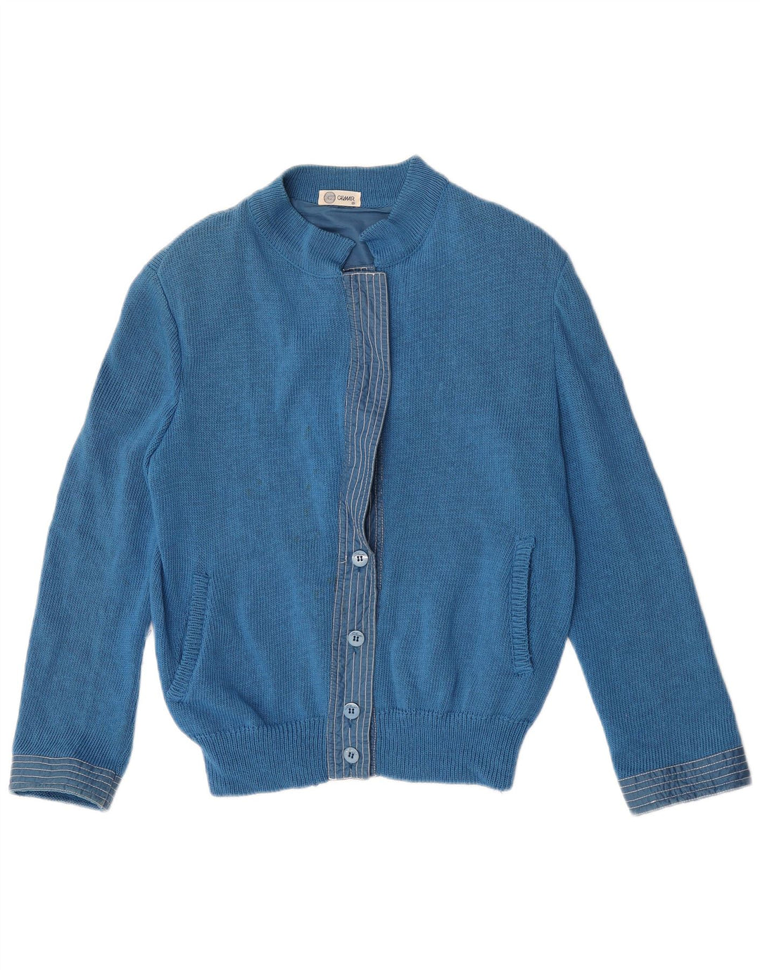 Pulover Cardigan Vintage pentru Damă IT 44 Lână Albastru Mediu
