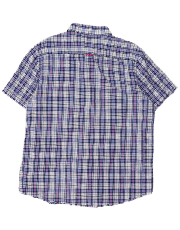 Crew Clothing Cămașă cu mânecă scurtă pentru bărbați, cu potrivire clasică, XL, bumbac cu carouri albastre