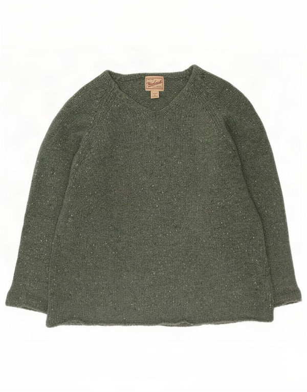 Woolrich Pulover supradimensionat cu decolteu în V pentru femei UK 18 XL verde pătat