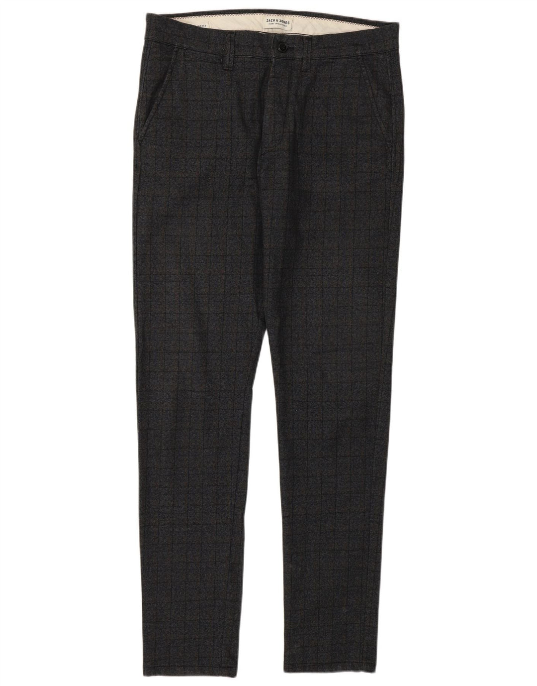 Pantaloni casual pentru bărbați Marco slim Jack & Jones W32 L34 poliester cu carouri gri