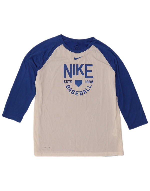 NIKE Dri Fit Graphic Top cu mâneci 3/4 pentru femei UK 18 XL, alb, bloc de culoare