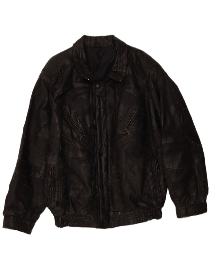 Jachetă de piele vintage pentru bărbați UK 40 mare, negru, mozaic