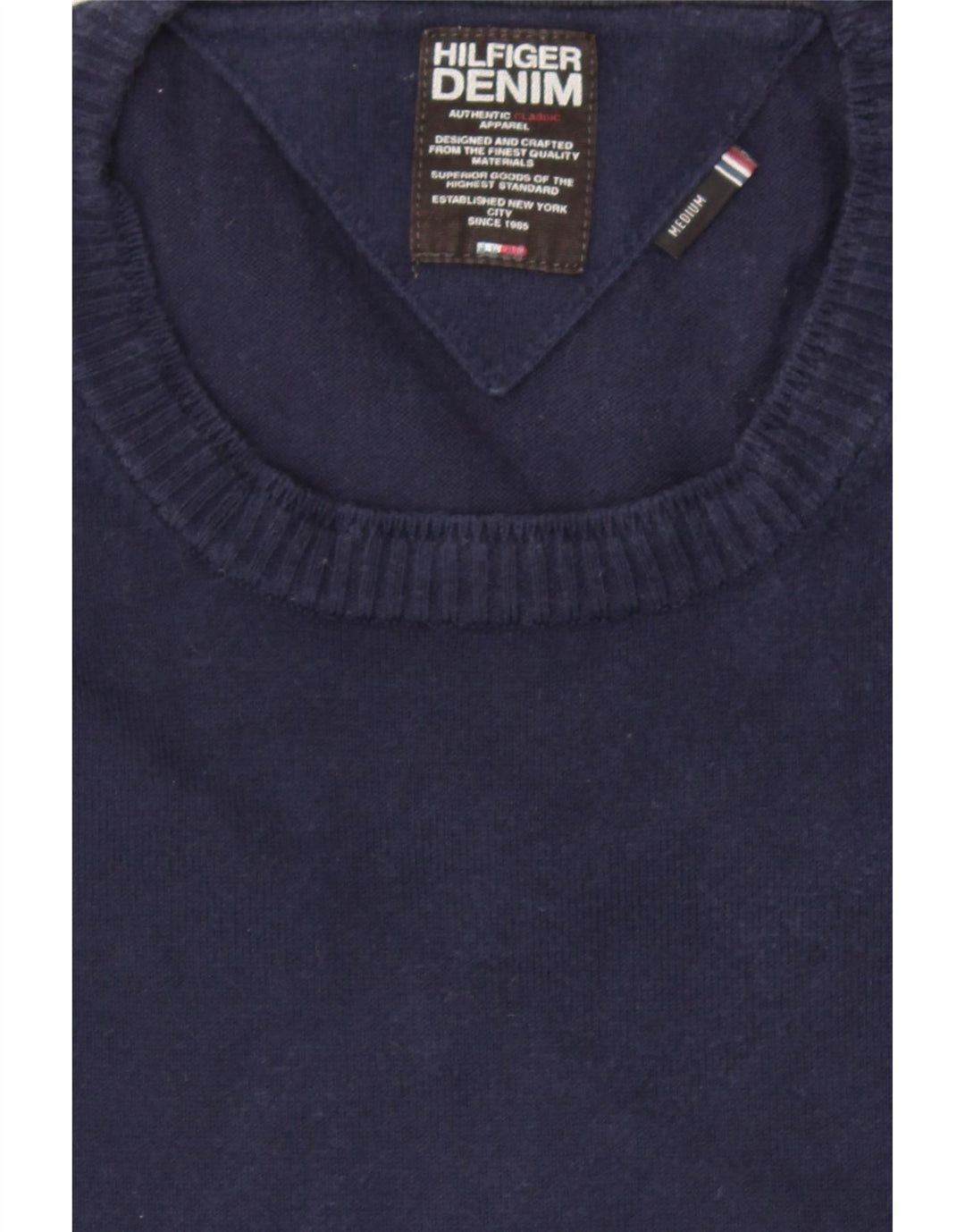 TOMMY HILFIGER Mens Crew Neck Jumper Sweater Medium Navy Blue Cotton Vintage Tommy Hilfiger and Second-Hand Tommy Hilfiger from Messina Hembry 