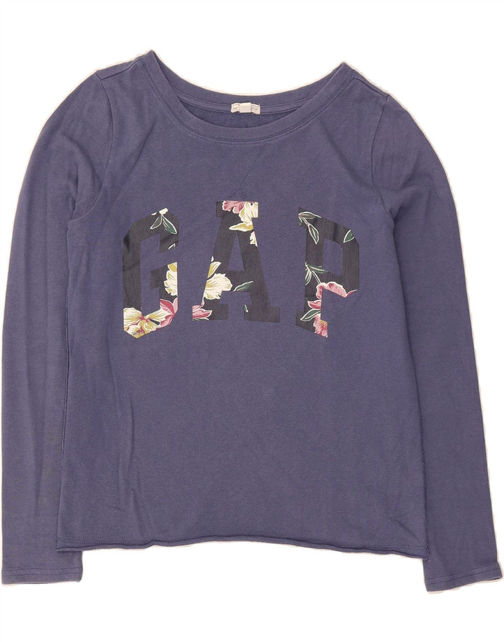 GAP Womens Graphic Top Long Sleeve UK 10 Small Navy Blue Cotton Vintage Gap and Second-Hand Gap from Messina Hembry 