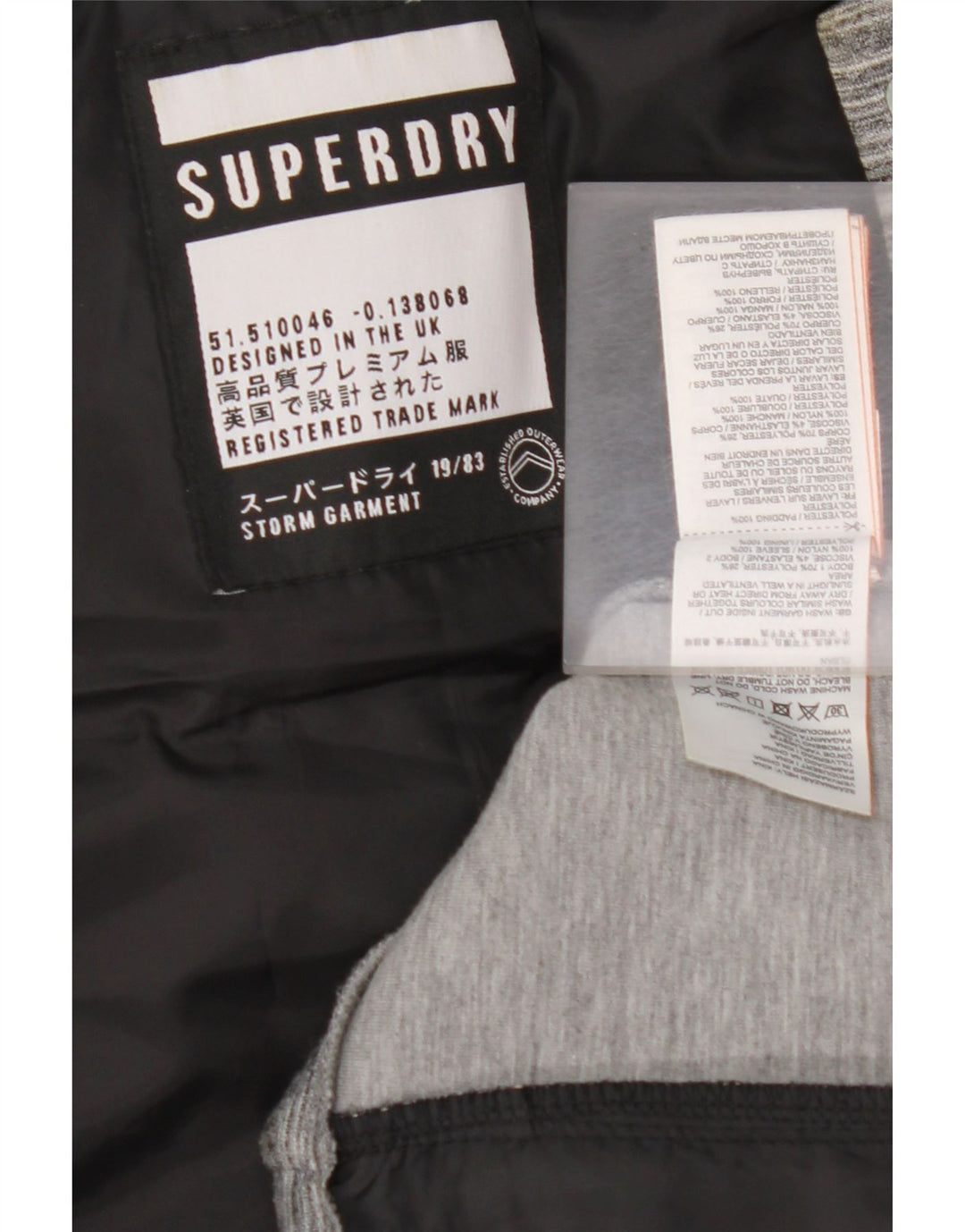 SUPERDRY Jachetă căptușită cu glugă pentru femei UK 12 Medium Gri Colorblock