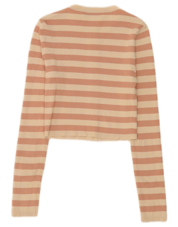 Top cardigan pentru femei Zara UK 12 Medium Bej cu dungi Nylon