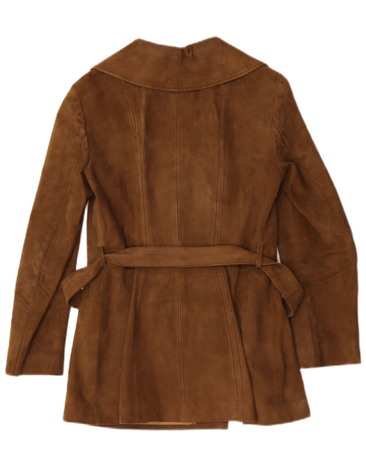 Trenci pentru femei din piele intoarsa vintage UK 12 maro mediu