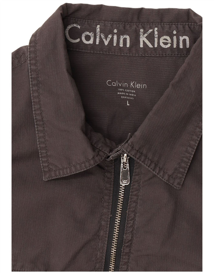 Cămașă militară pentru bărbați Calvin Klein, bumbac gri mare