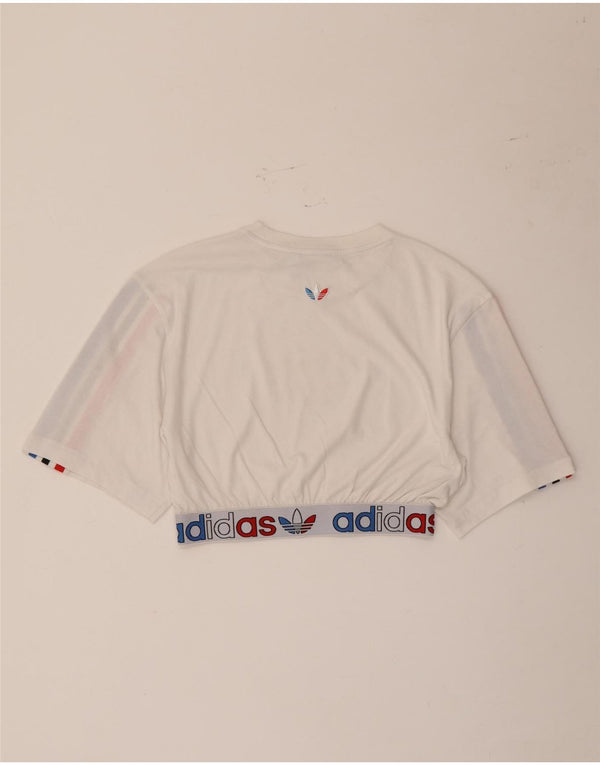 Tricou cu grafic pentru femei Adidas Prime Blue Crop Top UK 10 Small White