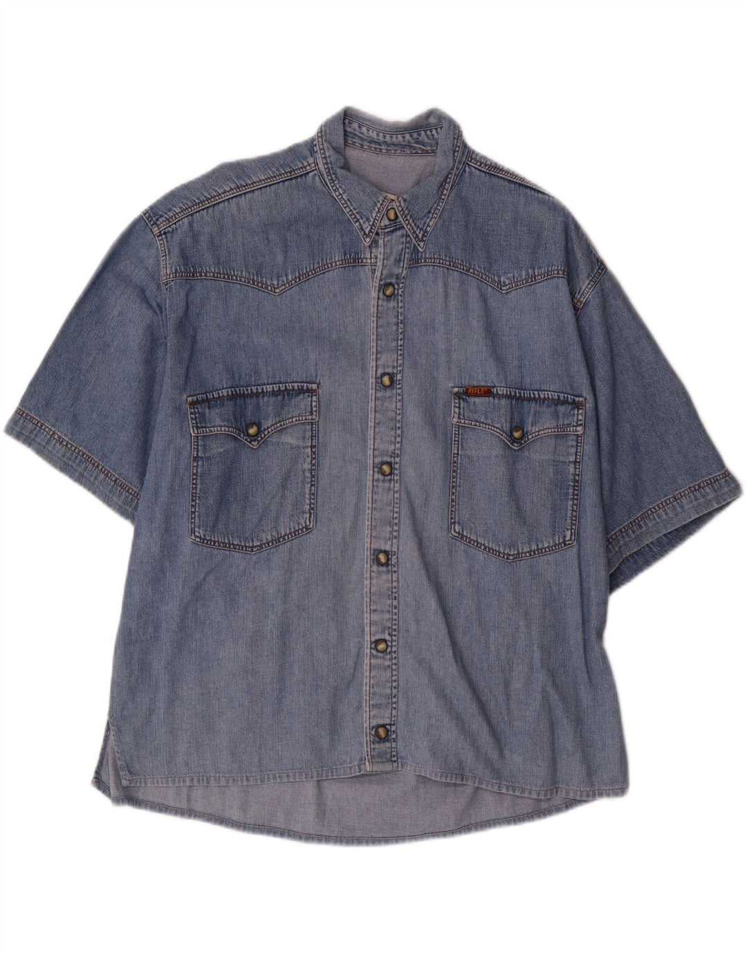 Cămașă din denim cu mânecă scurtă pentru bărbați RIFLE, bumbac albastru mediu