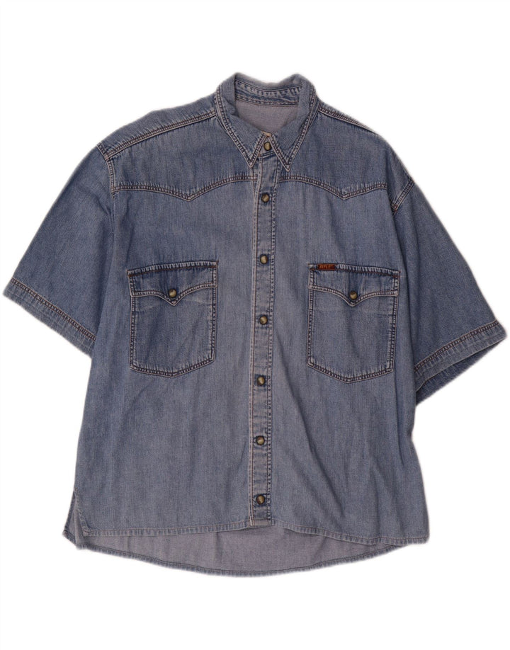 Cămașă din denim cu mânecă scurtă pentru bărbați RIFLE, bumbac albastru mediu