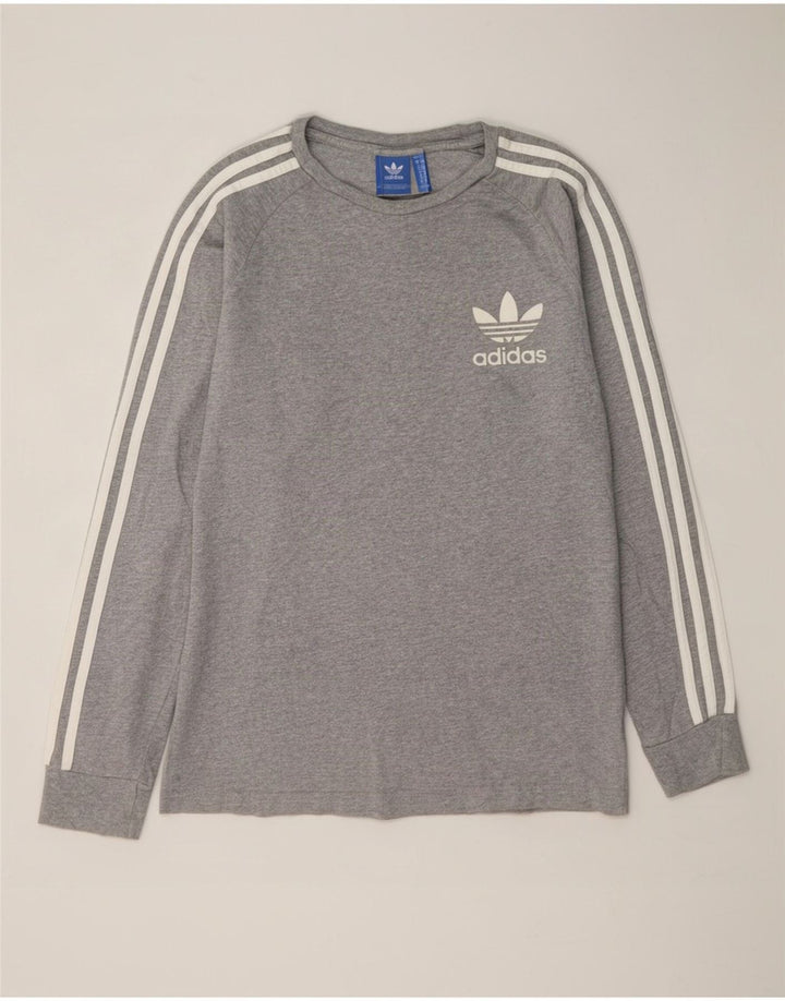 Top pentru bărbați Adidas cu mânecă lungă, gri mediu, bumbac cu pete