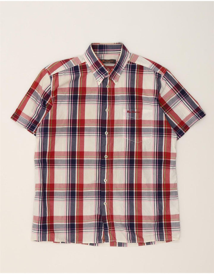 BEN SHERMAN Cămașă cu mânecă scurtă pentru bărbați din bumbac cu carouri multicolore