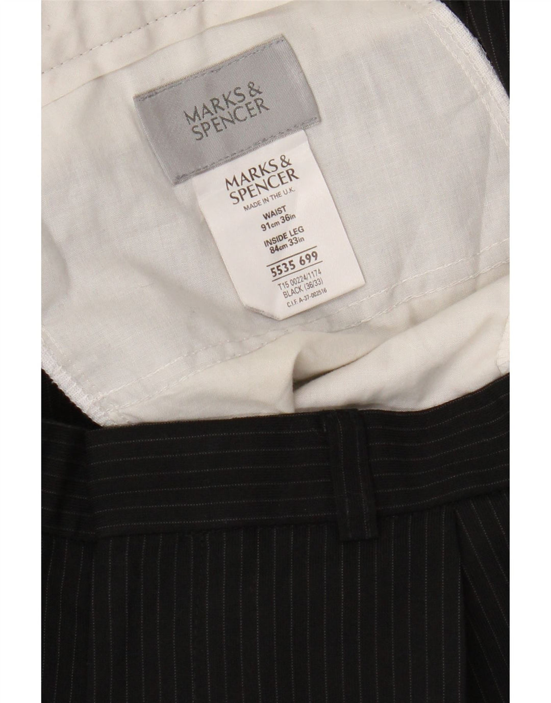 Marks & Spencer Pantaloni de costum bărbătesc cu gheață W36 L33 poliester negru cu dungi