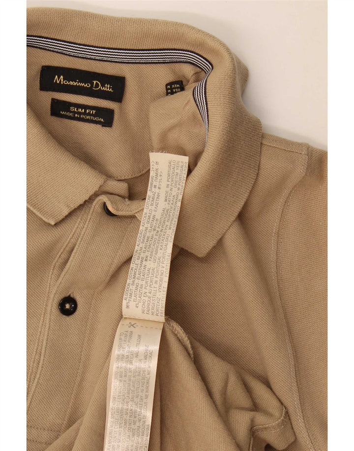 Cămașă polo Massimo Dutti pentru bărbați, bumbac, bej mediu