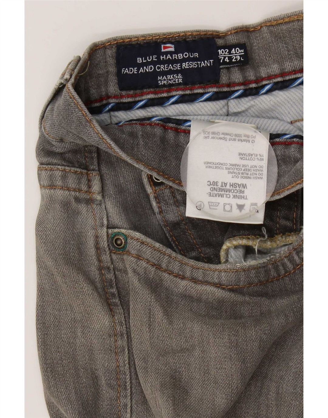 Blugi drepti pentru bărbați Marks & Spencer Blue Harbour W40 L29 bumbac gri
