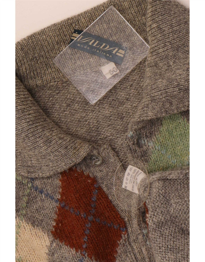 Pulover vintage pentru bărbați cu gât polo IT 50 Gri mediu Argyle/Lână diamant