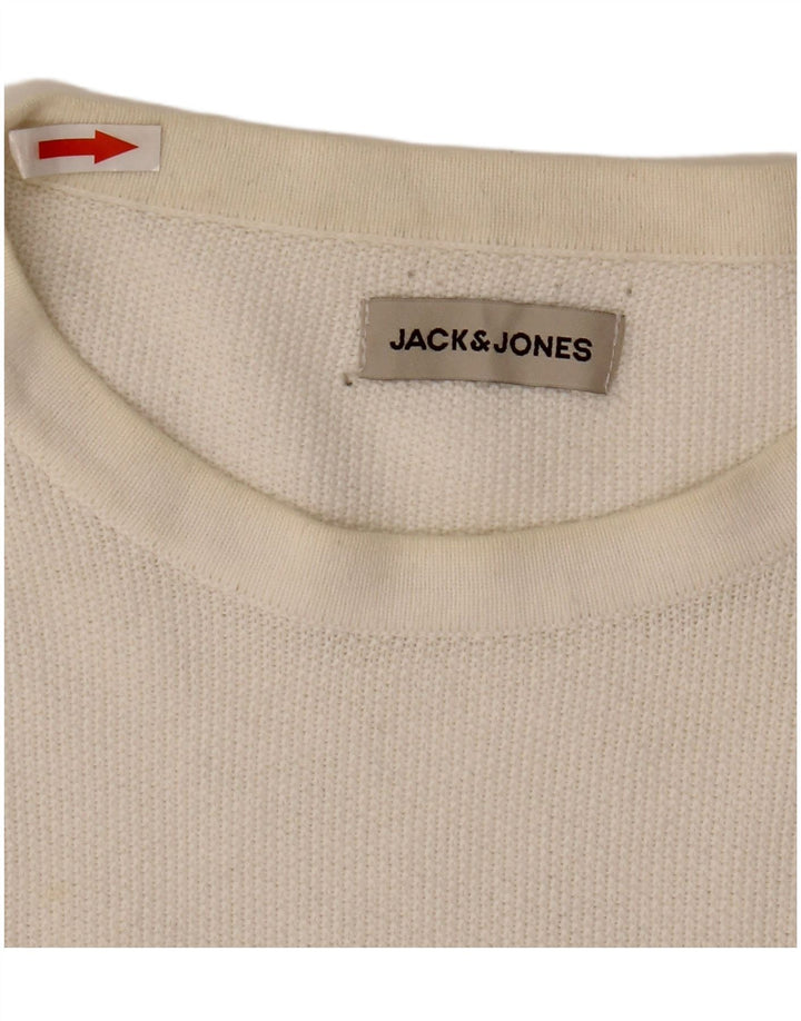 Pulover Jack & Jones pentru bărbați, cu gât crew, bumbac mare, alb
