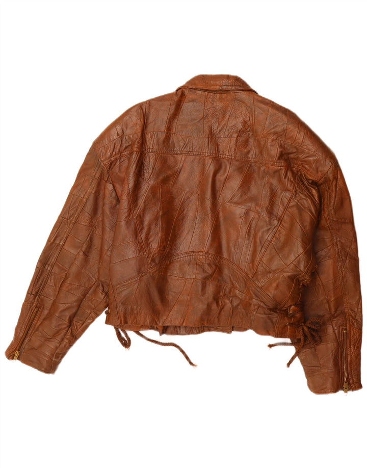 Geacă de piele vintage pentru femei IT 42 maro mediu din piele mozaică