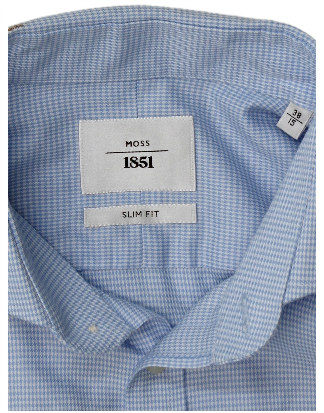 Moss 1851 Cămașă formală slim fit pentru bărbați Mărimea 38 15 Medium Blue Houndstooth