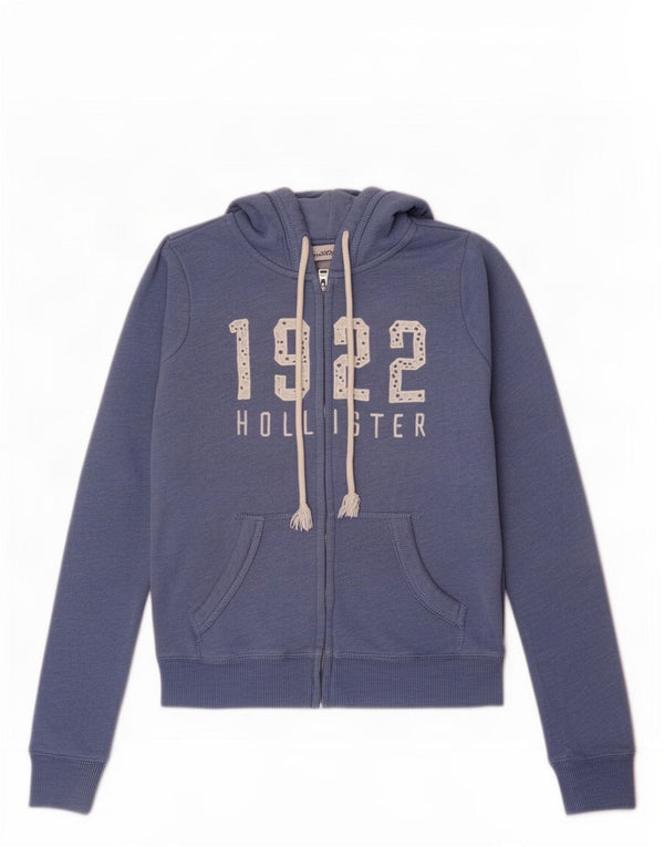 Pulover Hollister Graphic Zip pentru femei UK 10 Bumbac albastru mic