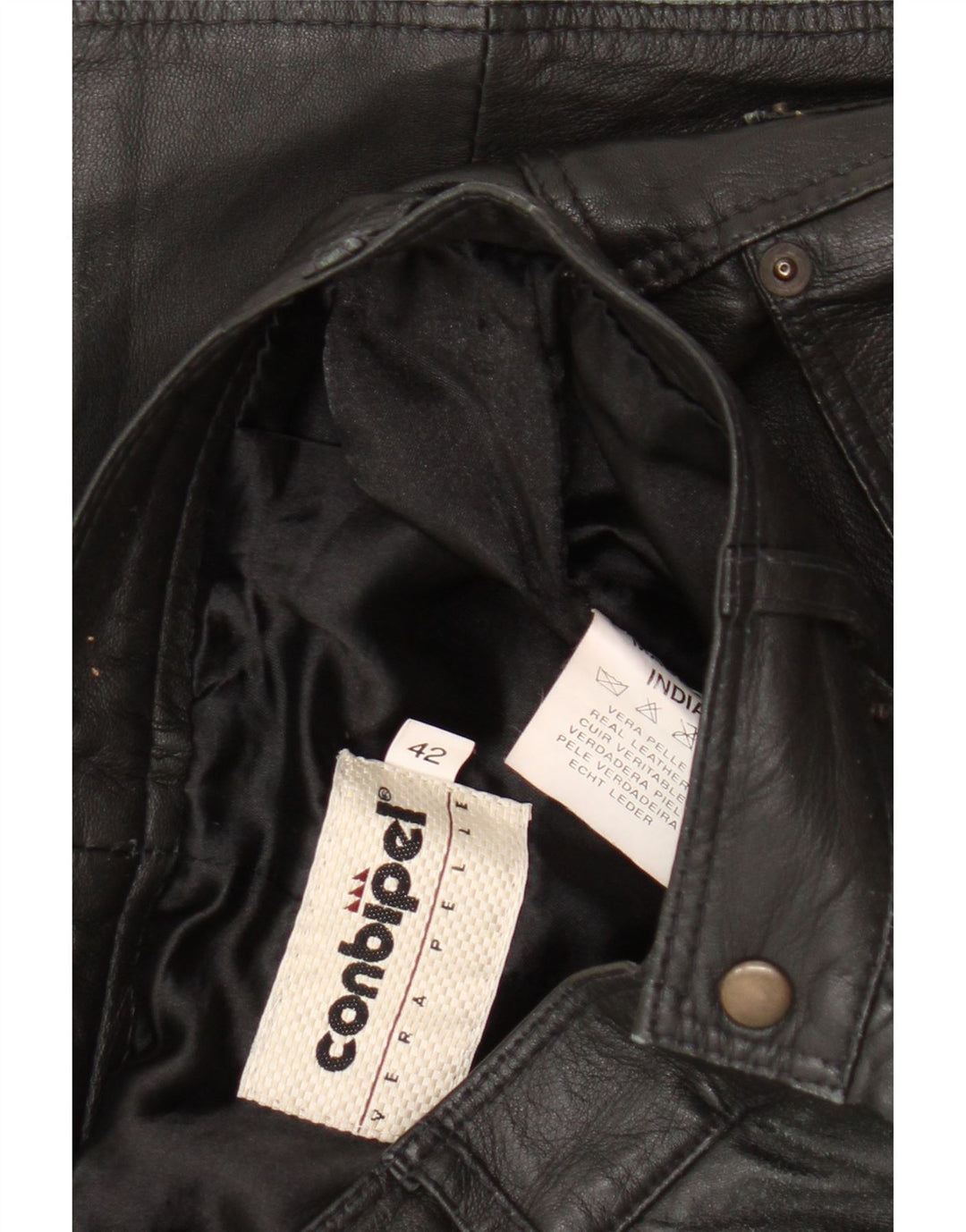 Conbipel Pantaloni din piele pentru bărbați cu talie înaltă W26 L29 din piele neagră