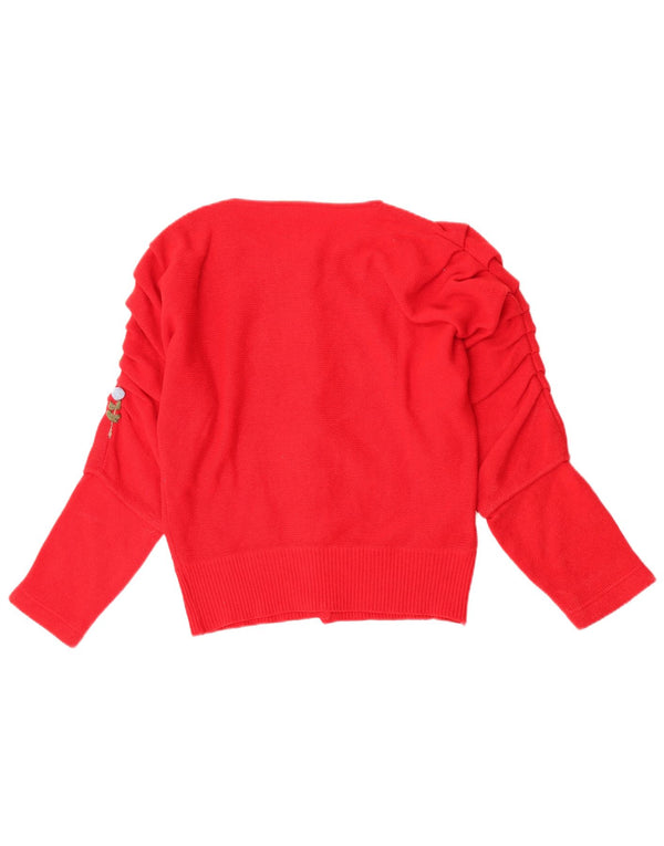 Pulover Cardigan Vintage pentru Damă UK 12 Medium Roșu Lână Floral