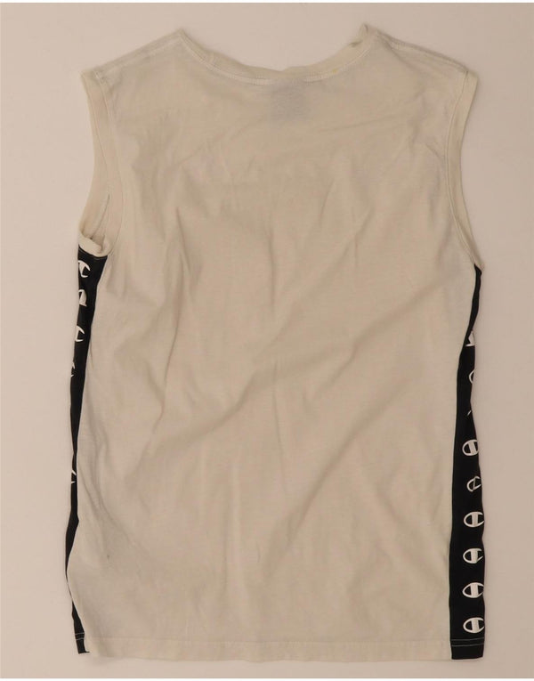 Vestă cu grafică Champion Boys Top 13-14 ani XL Bumbac color bloc alb