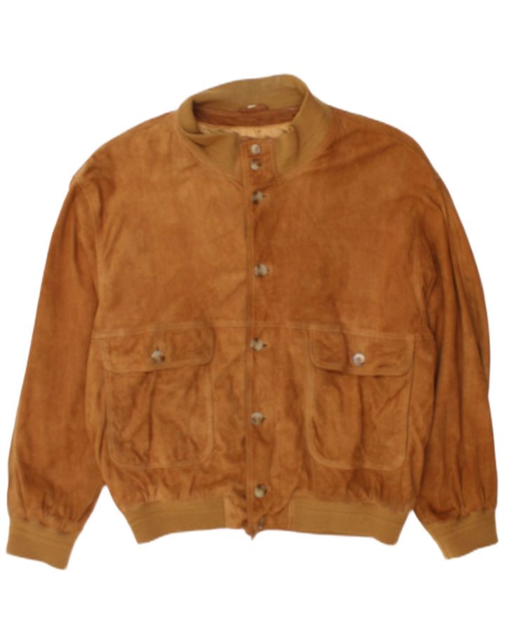 Jachetă bomber din piele întoarsă pentru bărbați, vintage, Marea Britanie 42 XL Maro