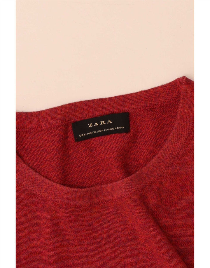 Pulover pentru bărbați Zara cu gât roșu, bumbac XL