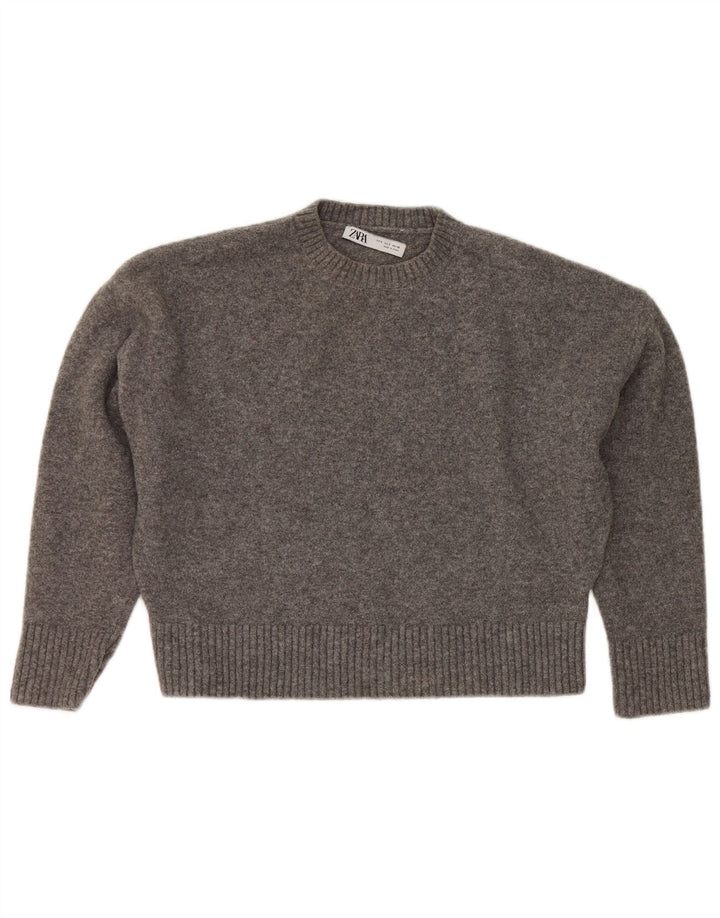 Pulover oversize cu decolteu rotund pentru femei Zara UK 10 Mic Gri