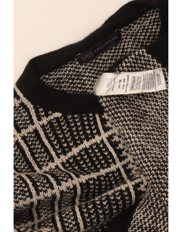 MARKS & SPENCER Pulover cu decolteu rotund pentru femei UK 16 Large Black Check