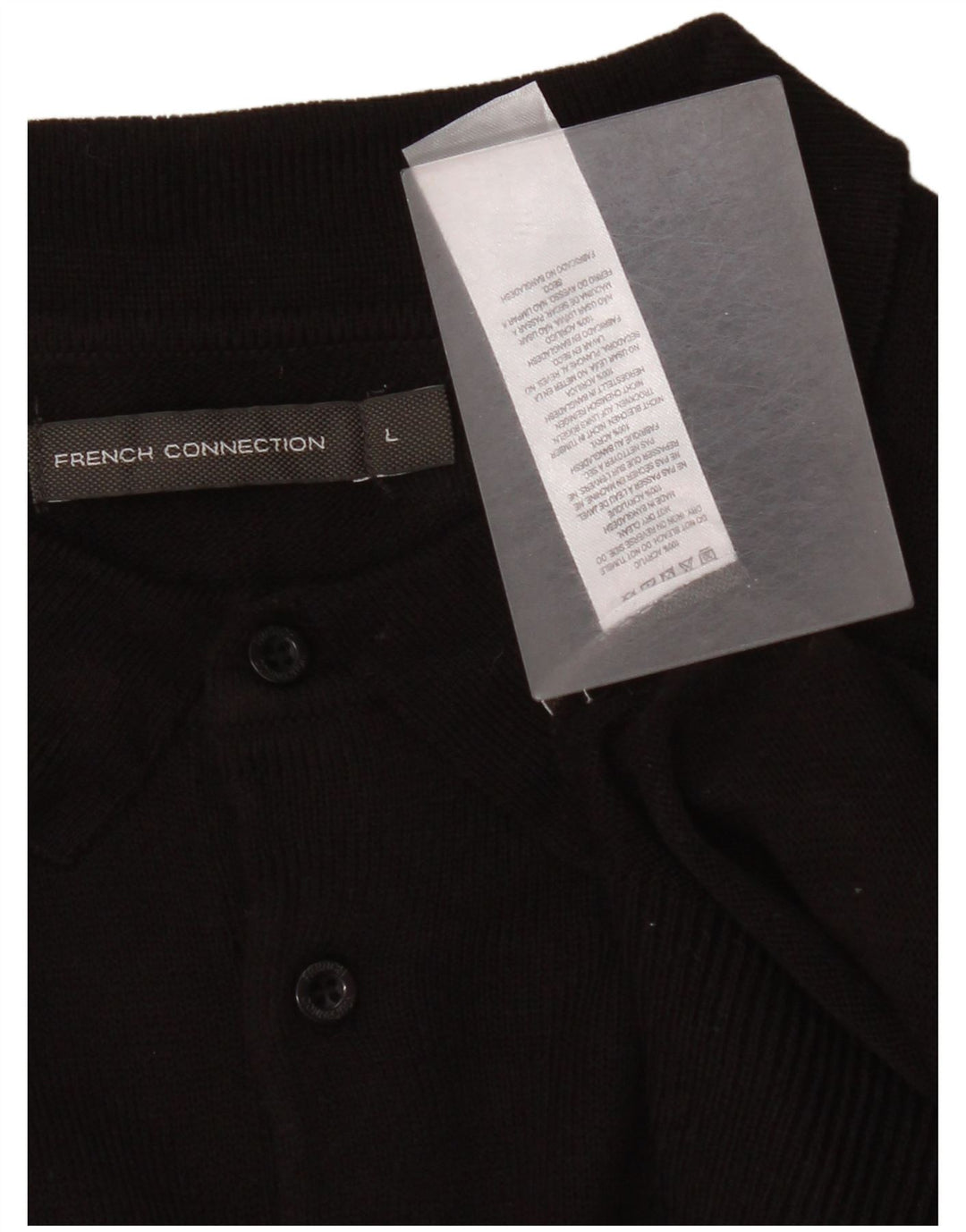 French Connection Pulover cu gât polo pentru bărbați, mare, negru, acrilic